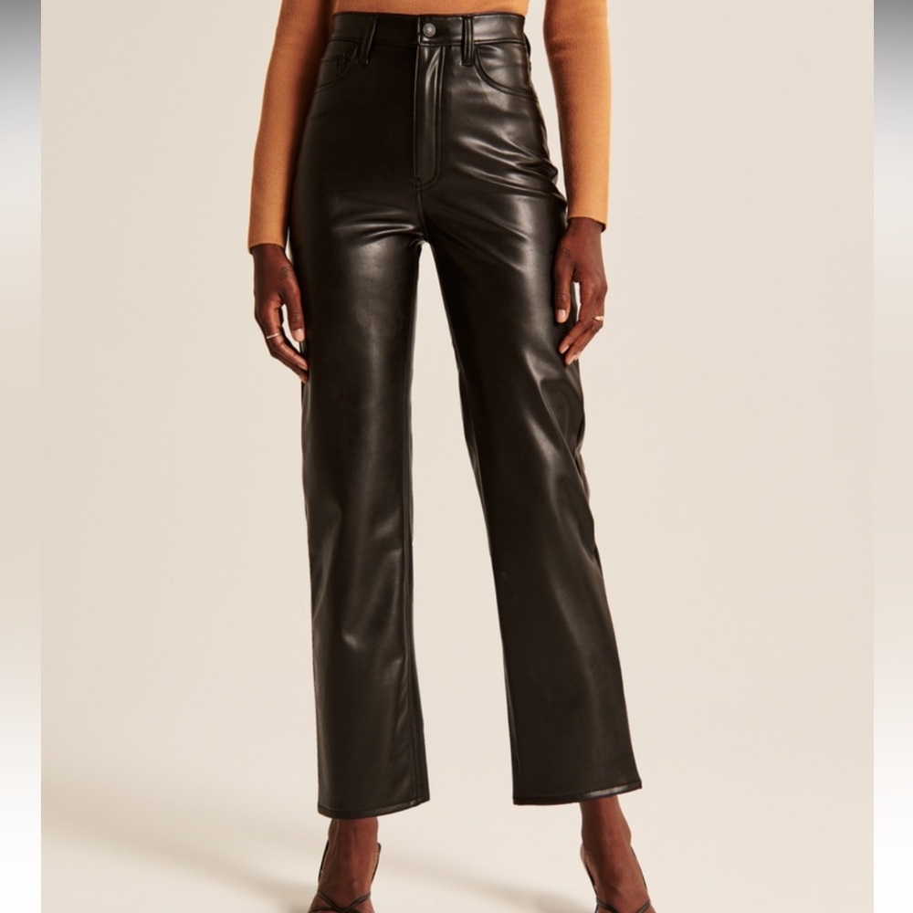 Abercrombie & Fitch, Ultra High Rise, The Ankle Straight, Black Vegan Leather